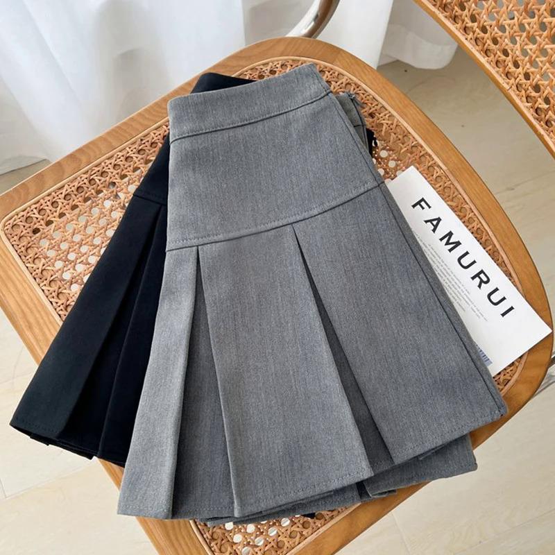 Grey JK Pleated Skirt Women Summer High Waist Solid Preppy Dance Skirts Y2K Korean Slim All-match Mini Skirts New Womenswear Bottom Comfort Palda Basic Minimalist