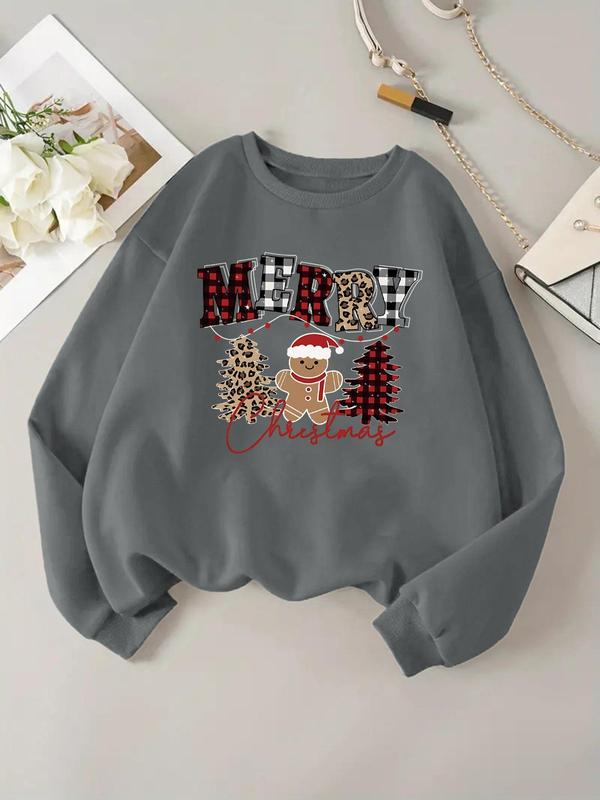 Women's Christmas Themed Sweatshirt, Casual Letter Print Long Sleeve Pullover for Daily Wear, Ladies Clothes for All Seasons