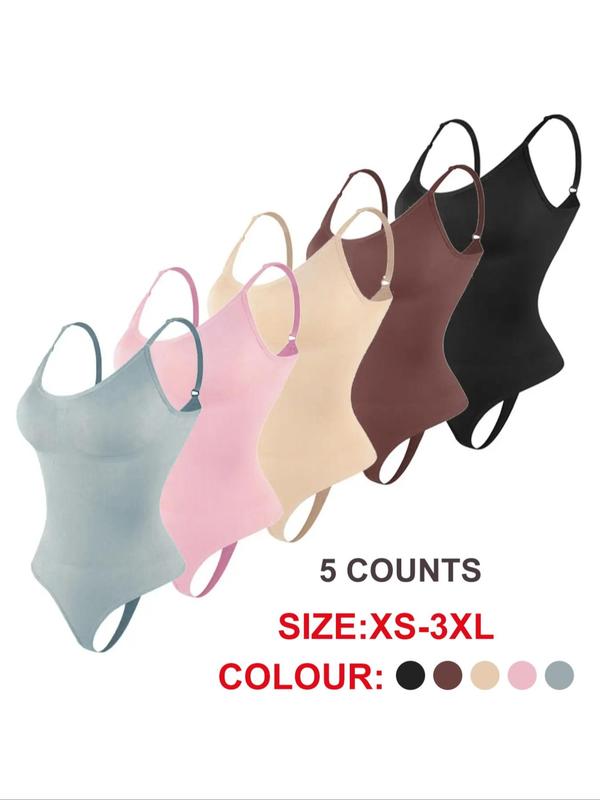 Women's Solid Adjustable Strap Thong Shapewear Bodysuit, Back-to-school Shaper Clothes, Sleeveless Tummy Control Slimming Shaper, Shaper Clothes, Seamless Bodysuit Shapewear for Women, Womenswear 2024, Downtown Girl Clothes