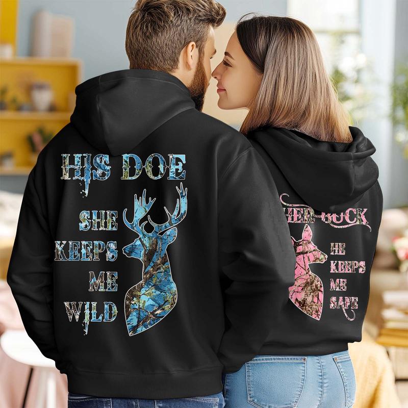 Her Buck His Doe Matching Couple Hoodie, Deer Hunting Couple Sweatshirt, She Keeps Me Wild He Keeps Me Safe Couple Shirt, His And Her, Valentine's Day, Anniversary Gifts