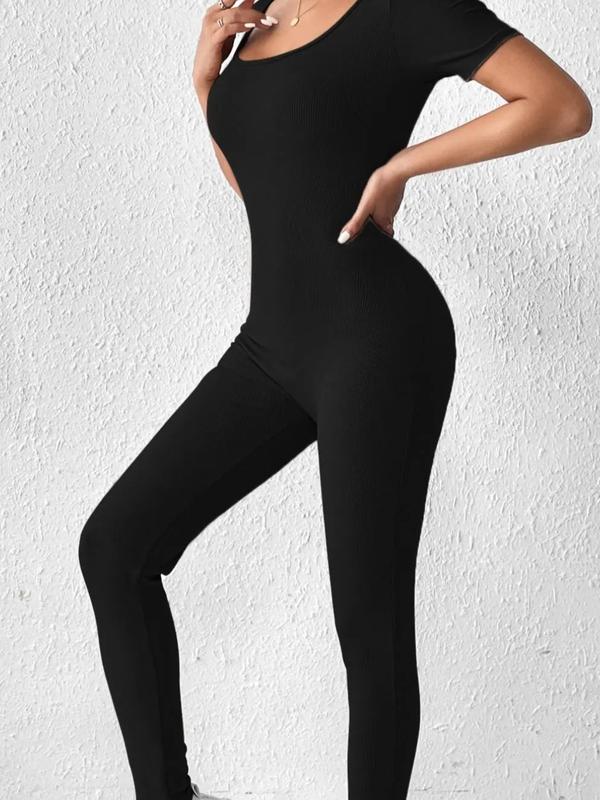 Women’s Casual U-Neck Bodysuit - Comfortable One-Piece for Summer, Workout, & Everyday Wear | Minimalist Short Sleeve Jumpsuit, Soft Fit.  Tops  Tops