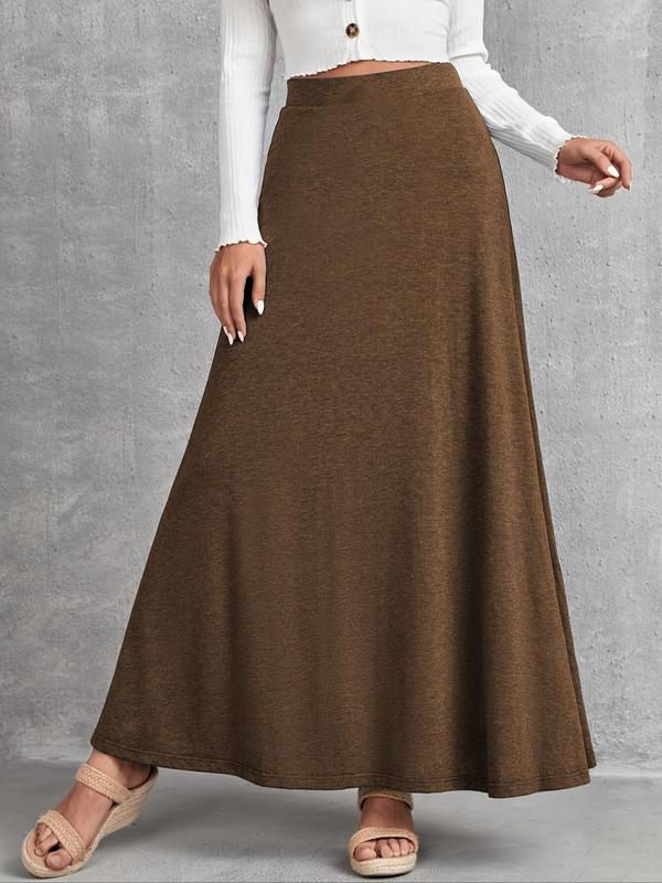 Women's Solid High Waist A Line Skirt, Casual Fashion Long Skirt for Daily Outdoor Wear, Women Bottoms for Fall & Winter