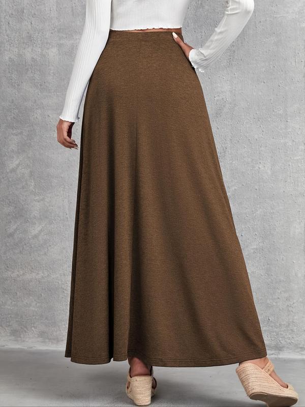 Women's Solid High Waist A Line Skirt, Casual Fashion Long Skirt for Daily Outdoor Wear, Women Bottoms for Fall & Winter