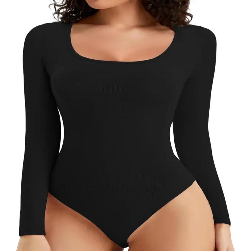 1 count  Women's Long Sleeve Bodysuit Tops Stretchy Basic Bodysuit