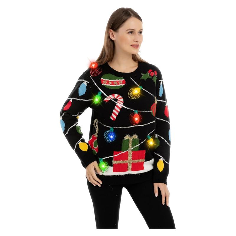 JOYIN Womens LED Light Up String Light Ugly Christmas Sweater with Light Bulb Pullover Sweater