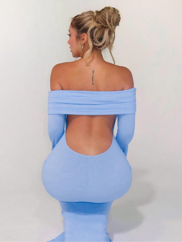 Women's Off Shoulder Cut Out Backless Bodycon Dress, Solid Color Maxi Dress for Party Club Dating Wear, Women's Clothing for Spring & Fall