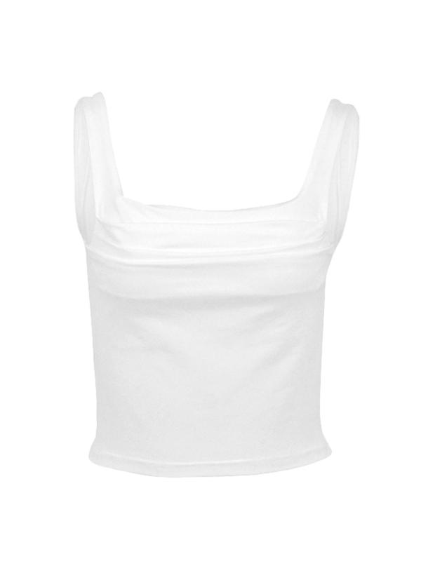 Women's Solid Backless Square Neck Crop Tank Top, Casual Sleeveless Ruched Cropped Backless Tops for Summer, Tank Tops for Women, Fashion Women's Tops for Daily Wear, Going Out Tops, Cute Tops for Women, Summer Outfits 2024