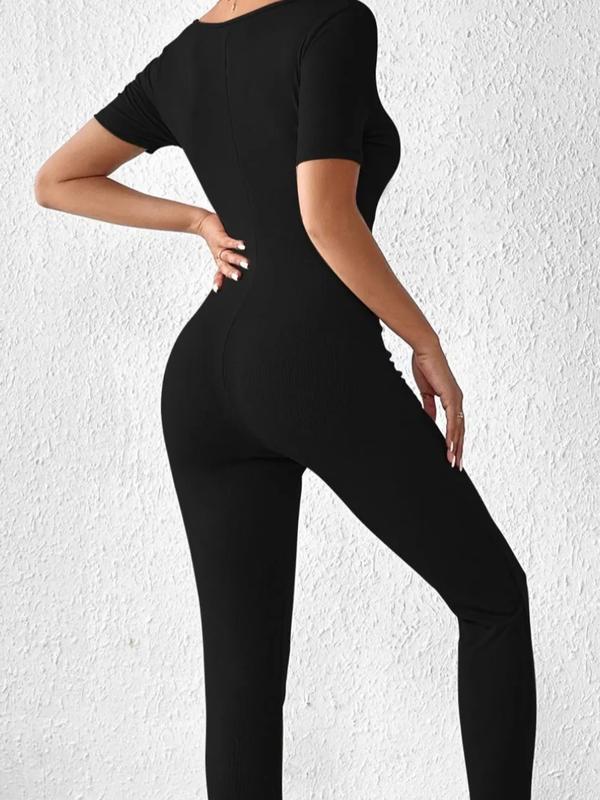 Women’s Casual U-Neck Bodysuit - Comfortable One-Piece for Summer, Workout, & Everyday Wear | Minimalist Short Sleeve Jumpsuit, Soft Fit.  Tops  Tops