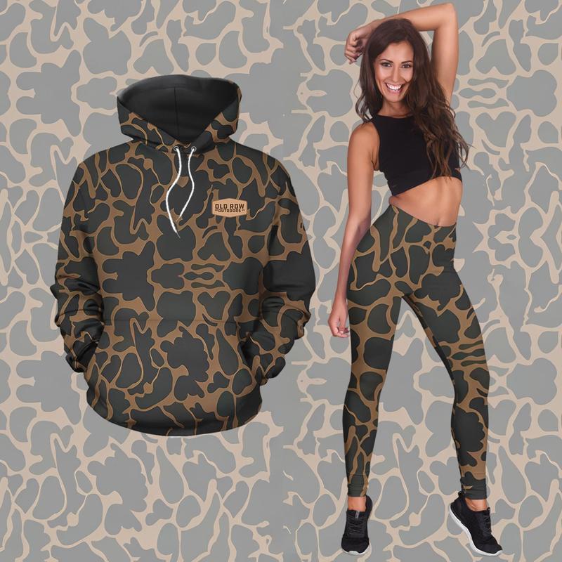 Old Row Outdoors Deer Badge Camo Legging Set Combo for Women – Cute 3D Hoodie with Matching Leggings for Stylish Outdoor