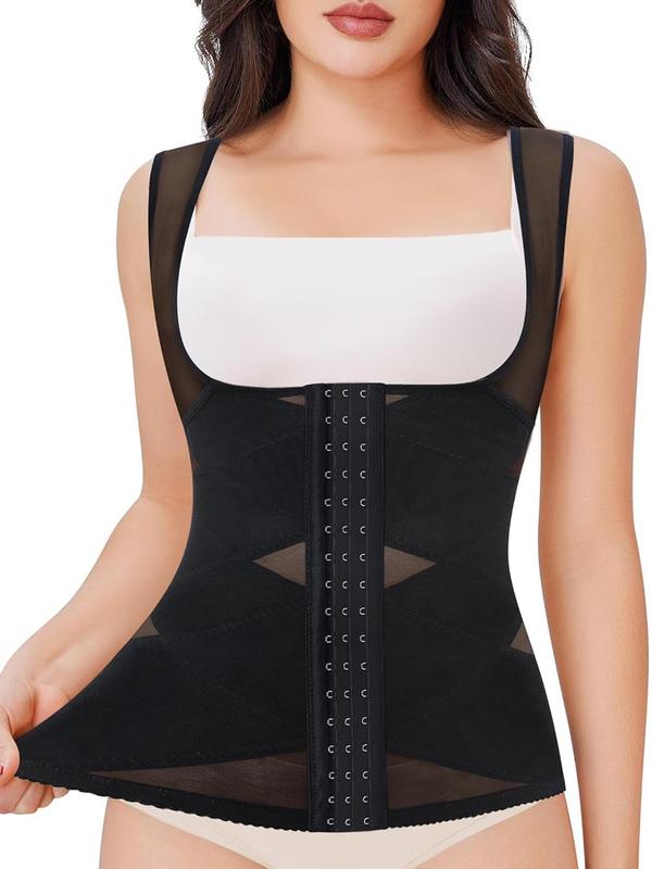 Women's Adjustable Hook & Eye Closure Shapewear Top, Breathable Comfortable Contrast Mesh High Stretch Shaper, Tummy Control Shapewear for Daily Wear, Fall Wear, Fallfreshness