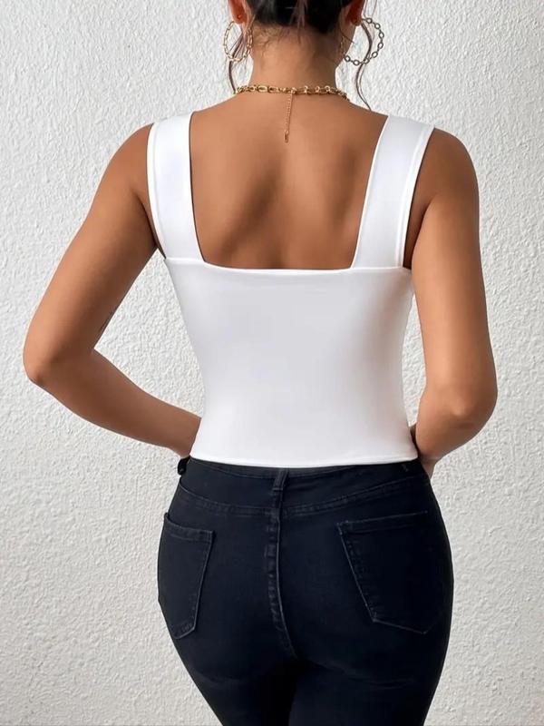 Women's Plain Sweetheart Neck Crop Tank Top, Casual Solid Color Sleeveless Cropped Top for Summer, Ladies Clothes for Daily Wear