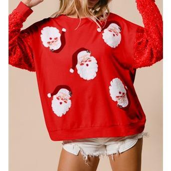 Women Christmas Sparkly Sequin Print Shirt   Christmas Sparkly Sequin Print Shirt  Women Cute Sweatshirt Crewneck Long Sleeve Pullover Sweatshirts Tops Christmas Decorations（Santa Claus  Christmas Tree   Christmas House） christmas sweatshirt