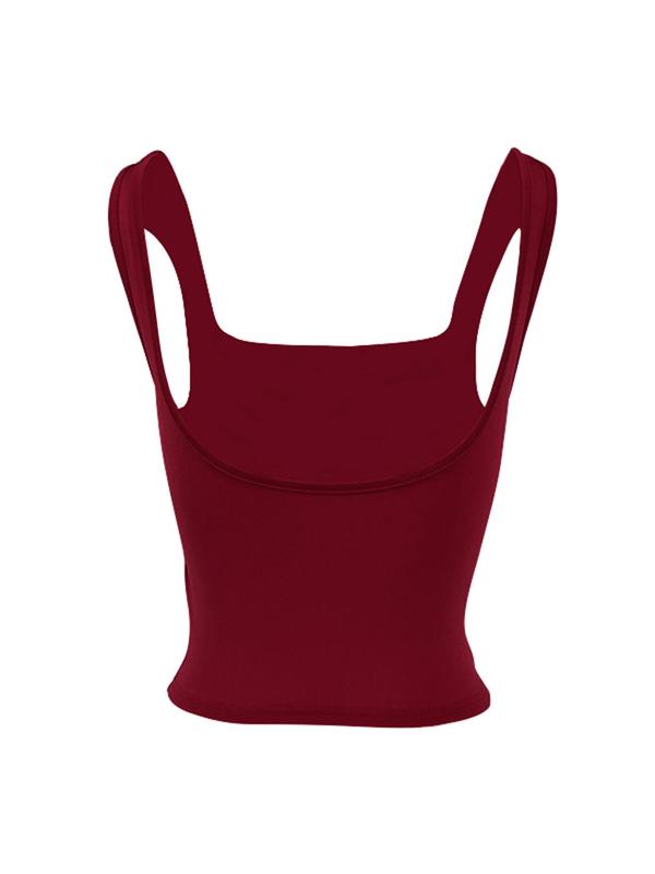 Women's Solid Backless Square Neck Crop Tank Top, Casual Sleeveless Ruched Cropped Backless Tops for Summer, Tank Tops for Women, Fashion Women's Tops for Daily Wear, Going Out Tops, Cute Tops for Women, Summer Outfits 2024