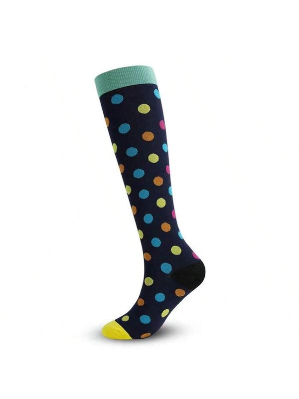 Women's Heart & Polka Dot Print Over The Calf Socks, Breathable Comfortable Compression Socks For Daily Outdoor Wear, Socks For Women & Girls