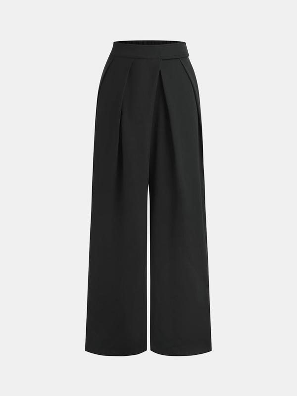 YOZY Women's Solid Pocket Zipper Wide Leg Pants, Casual Comfy Trousers for Daily Wear, Ladies Bottoms for All Seasons