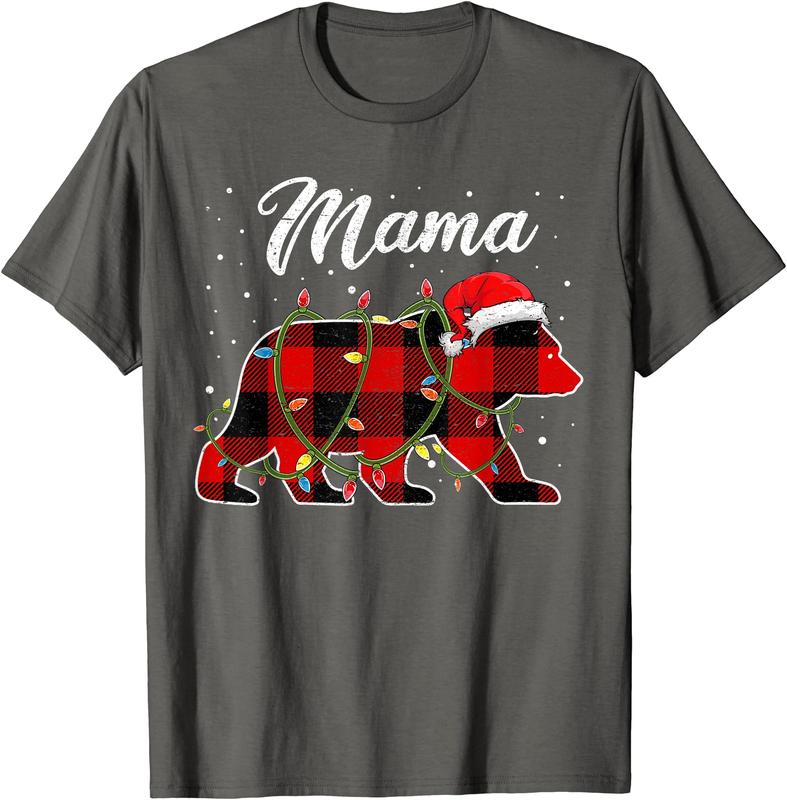 Mama Bear Shirt, Red Buffalo Plaid Mom Bear Pajama T-Shirt