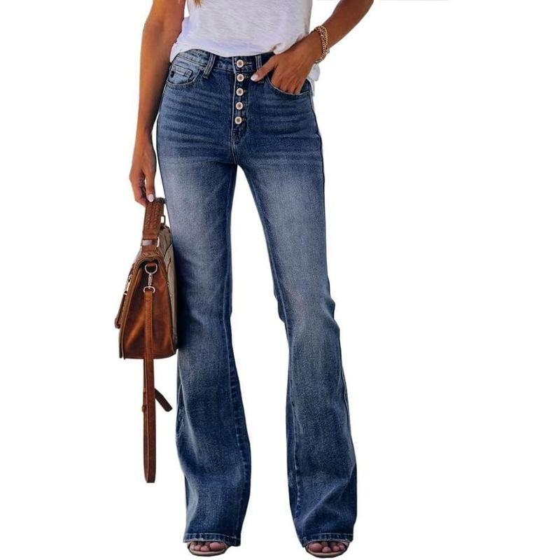 Fisoew Womens High Waisted Jeans Boyfriend Stretch Flare Casual Bootcut Denim Pants