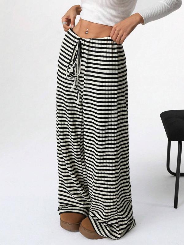 Women's Striped Print Tie Front Straight Leg Pants, Casual Comfy Trousers for Spring & Fall, Women's Bottoms for Daily Wear