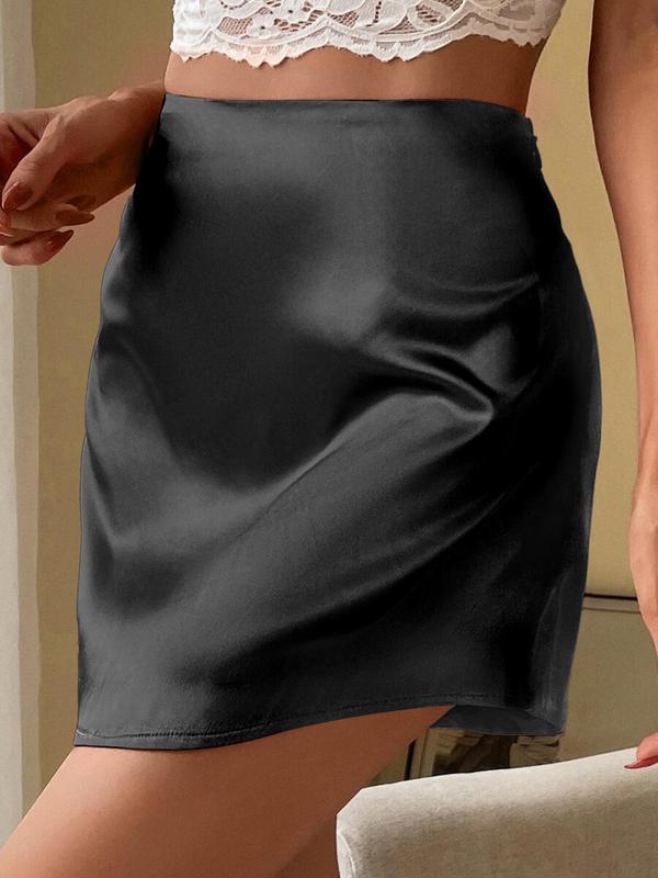 Women's Solid High Waist Satin Skirt, Fashion Casual Zipper Back Short Skirt for Daily Outdoor Wear, Ladies Bottoms for Summer