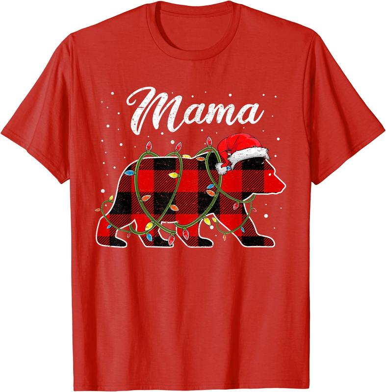 Mama Bear Shirt, Red Buffalo Plaid Mom Bear Pajama T-Shirt