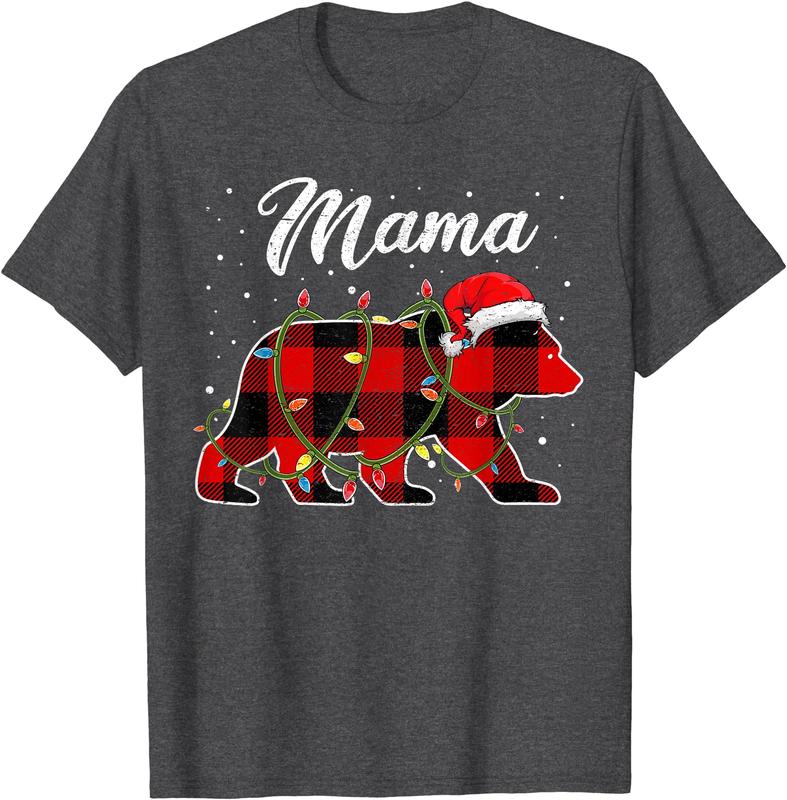 Mama Bear Shirt, Red Buffalo Plaid Mom Bear Pajama T-Shirt