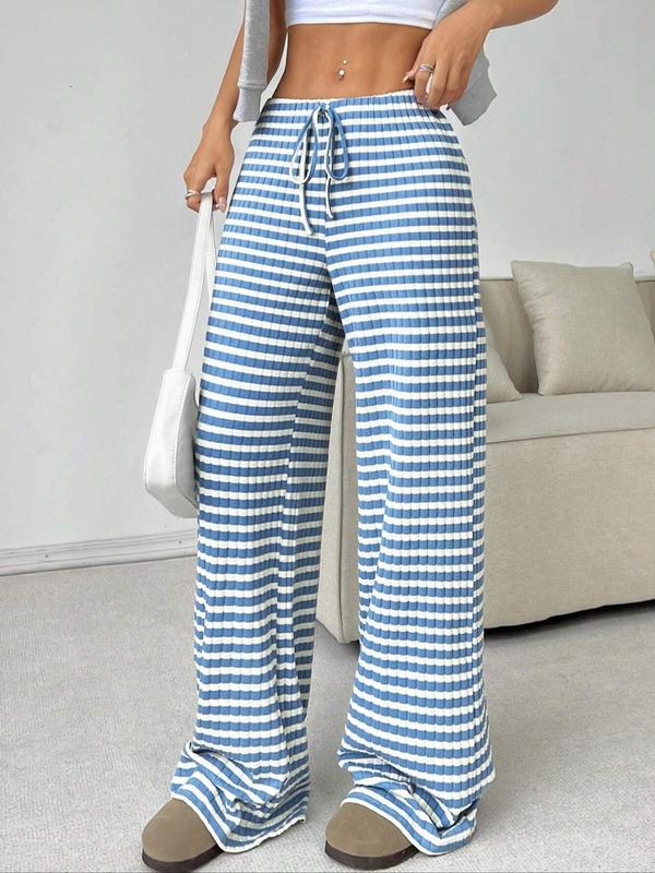 Women's Striped Print Tie Front Straight Leg Pants, Casual Comfy Trousers for Spring & Fall, Women's Bottoms for Daily Wear