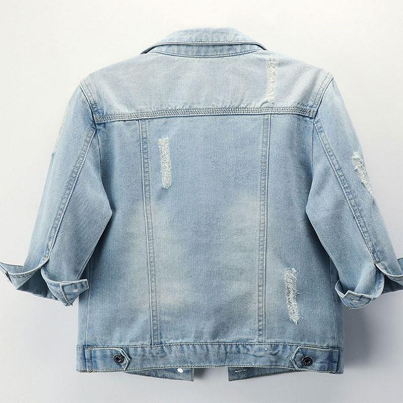 Hixiaohe Women’s 3 4 Sleeve Washed Denim Jackets Distressed Light Cropped Jean Jackets Coats Casual Womenswear