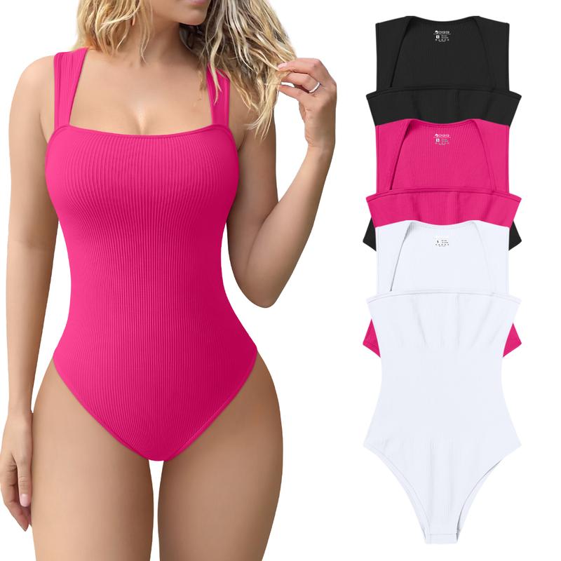 3 Piece Basic Bodysuits Sexy Ribbed Strappy Square Neck Sleeveless Bodysuits Womenswear Tops Comfort Squareneck