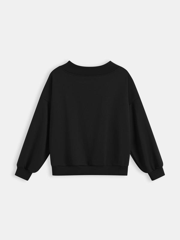 YOZY Christmas Deals, Women's Plain Drop Shoulder V Neck Sweatshirt, Casual Long Sleeve Pullover, Women's Fall & Winter Clothes, Christmas 2024 Trend, Fall & Winter Clothes