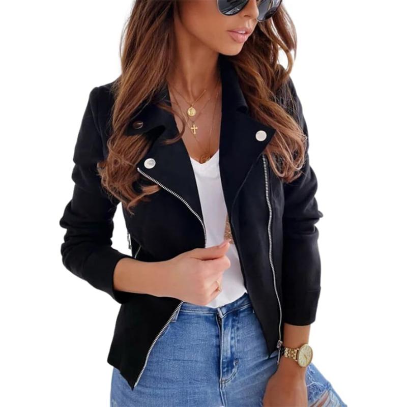 Women's Faux Suede Jacket Zipper Motorcycle Biker Jacket Lightweight Bomber Jacket Long Sleeve Slim with Pockets Short Jacket Leather Velvet Zipper Button Decoration Slim Casual Jacket