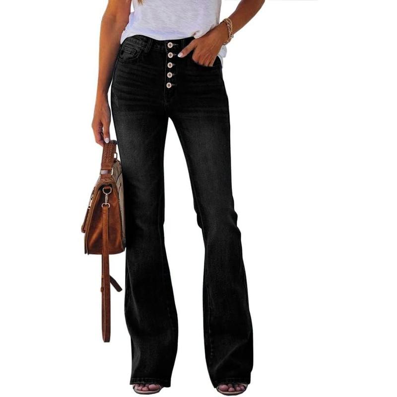 Fisoew Womens High Waisted Jeans Boyfriend Stretch Flare Casual Bootcut Denim Pants