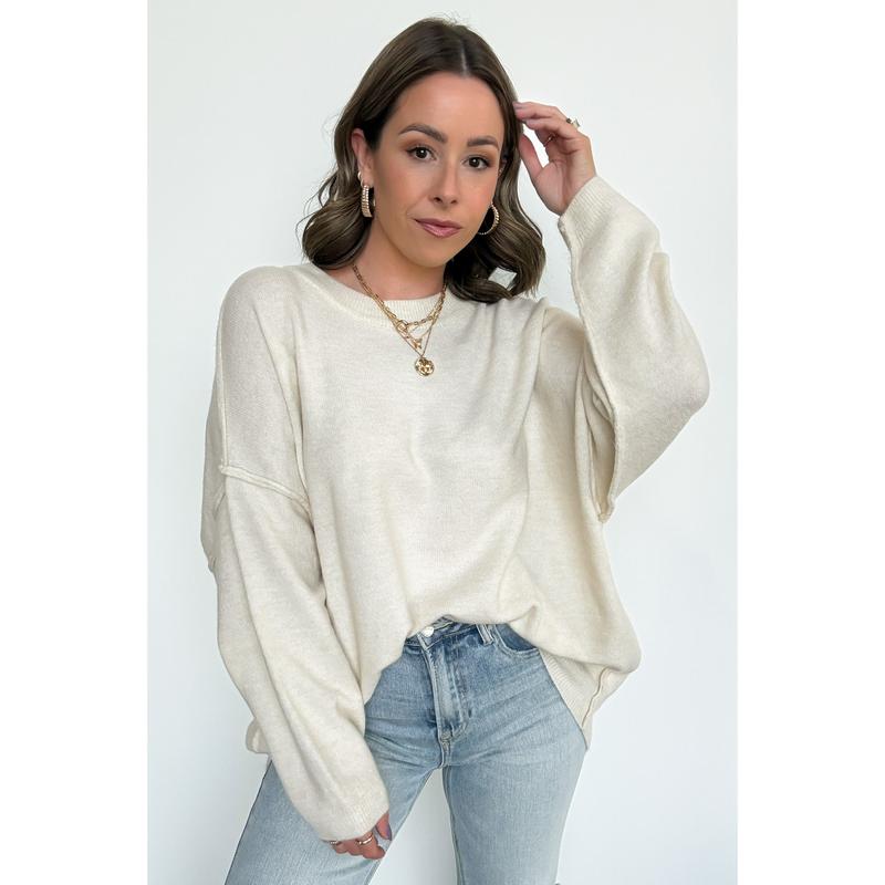 Cozy Midnights Oversized Round Neck Sweater - BACK IN STOCK