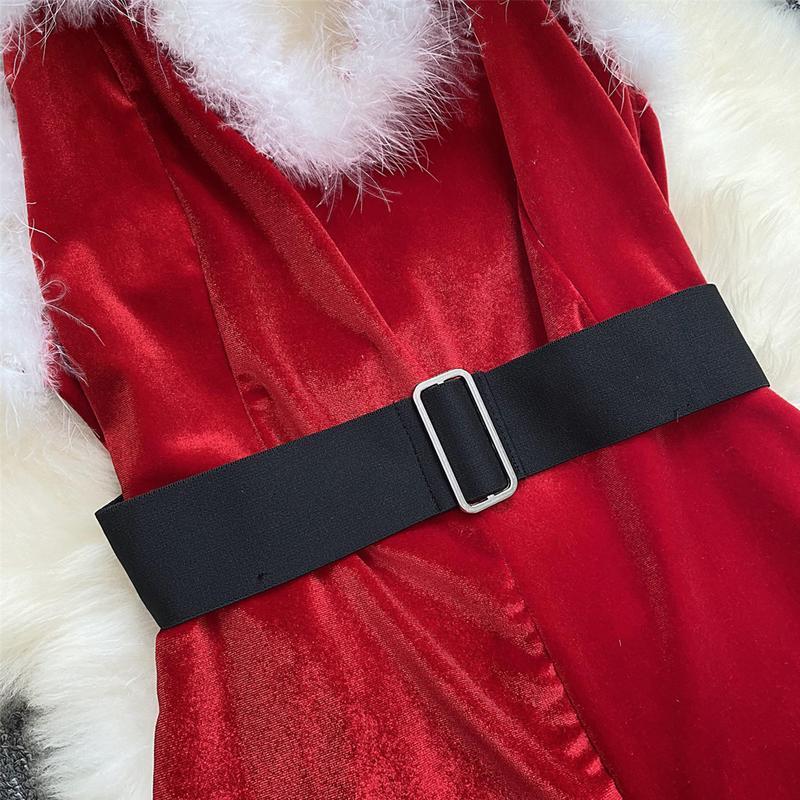 Women's Christmas Cosplay Costume Lingerie Rompers Plush Trim Christmas Party Cosplay Jumpsuits Playsuits