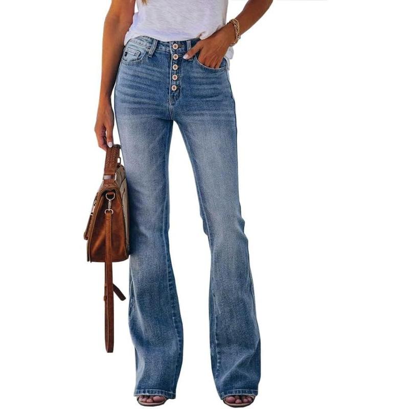 Fisoew Womens High Waisted Jeans Boyfriend Stretch Flare Casual Bootcut Denim Pants