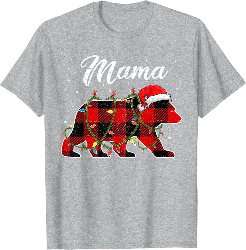 Mama Bear Shirt, Red Buffalo Plaid Mom Bear Pajama T-Shirt