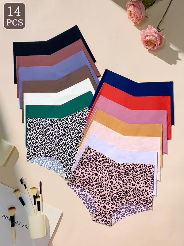 Women's Solid Color & Leopard Print Knicker, Back-to-school Clothing, Casual Comfy Breathable Cozy Seamless Panties for Daily Wear, Panties for Women, Underwear for All Seasons, Underwear for Women