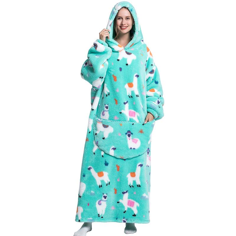 Cute sloth and penguin print hoodie blanket, oversized wearable sweatshirt pullover, air-conditioned room large pocket comfortable hoodie sleepwear, Halloween blanket, Halloween decoration 2024 new clothing