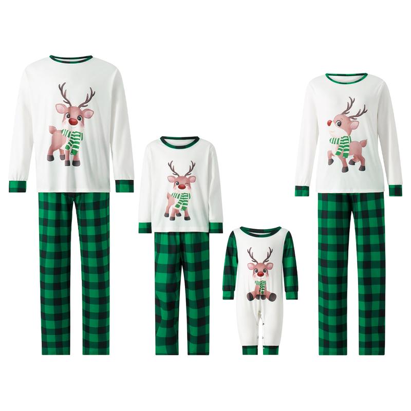 Calsunbaby Christmas Family Pajamas Matching Set Parent-child Cartoon Deer Print Long Sleeve T shirt Tops and Pants Sleepwear for Women Men Kids Baby