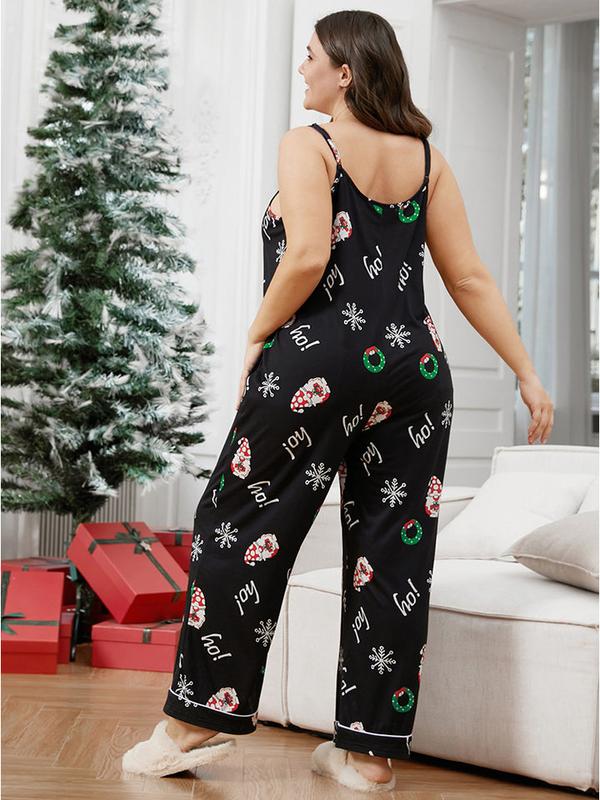 BloomChic Santa Claus Print Pocket Spaghetti Strap Jumpsuit