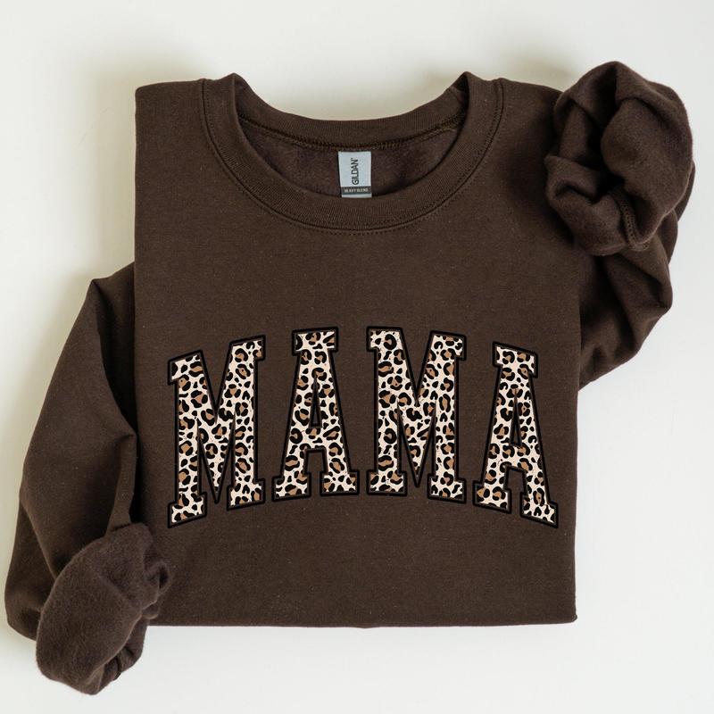 Mama, Leopard Print Sweatshirt, Crew Neck, Women's, Crewneck