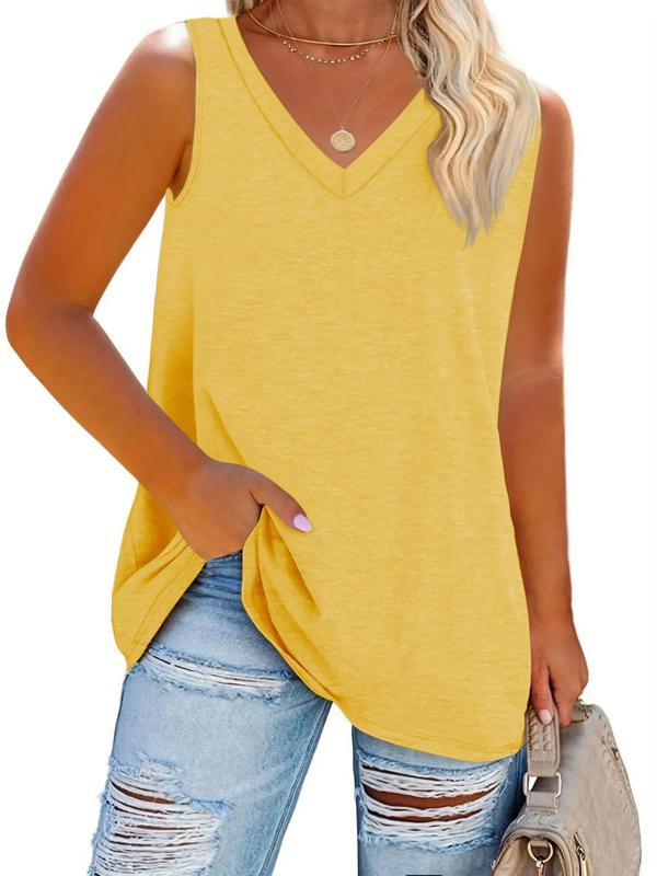  Solid V Neck Tank Top, Tank Tops for Women, Summer Outfits 2024, Casual Sleeveless Top for Summer, Women's Plus Clothing for Daily Wear