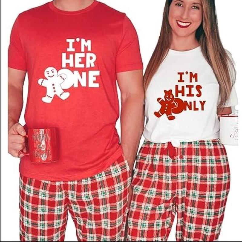 Gingerbread Her One His Only Christmas Couple Outfits, Christmas Shirts For Couple, Matching Couples Christmas Shirts, Funny Christmas Couple Pajamas Matching Top