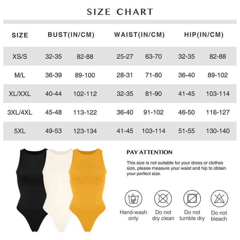 FeelinGirl 3 Pieces Women's Sleeveless Tummy Control Bodysuit Seamless Leotard High Neck Racer Back Tank Tops Thong Basic Womenswear Fabric Crew Neck Shapewear