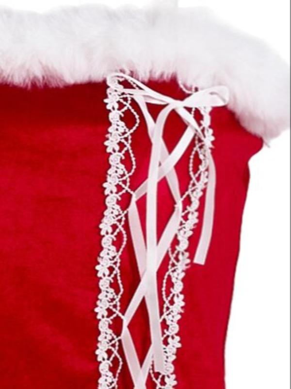 Women's Sexy Christmas Costume Set, Appliques Lace Up Fuzzy Trim Velvet Cami Nightdress & Small Bell Decor Choker, Women's Lingerie Nightwear Set