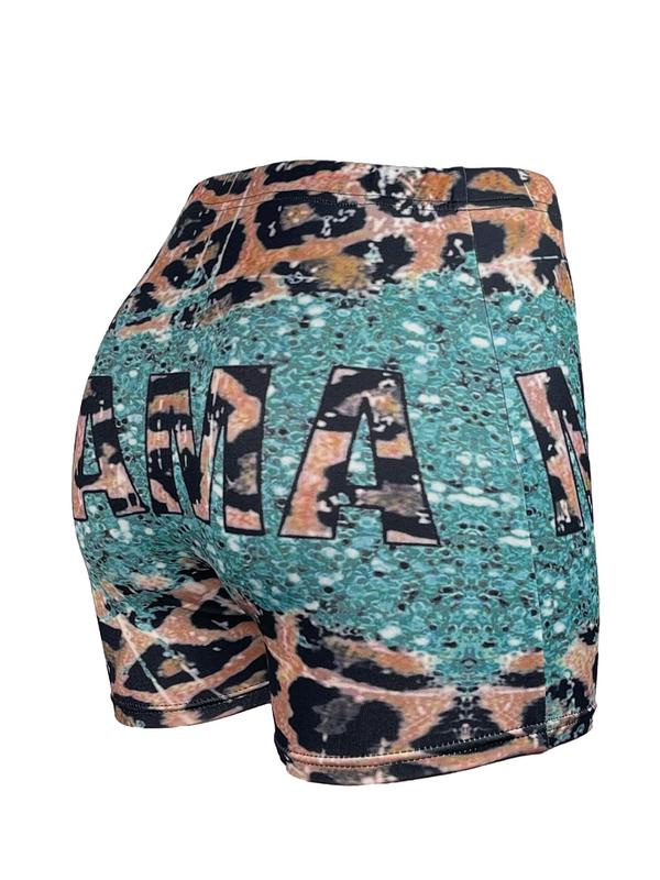 Women's Leopard Print Letter Print Shorts, Casual Comfy Breathable Shorts for Daily Wear, Ladies Bottoms for Summer