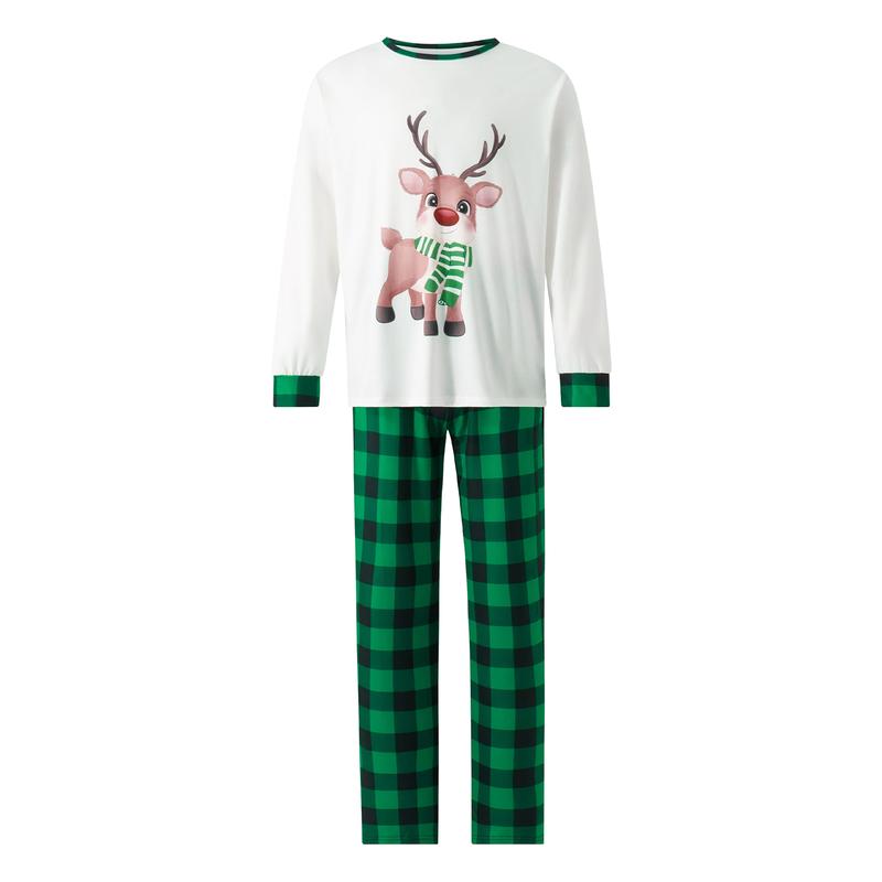 Calsunbaby Christmas Family Pajamas Matching Set Parent-child Cartoon Deer Print Long Sleeve T shirt Tops and Pants Sleepwear for Women Men Kids Baby