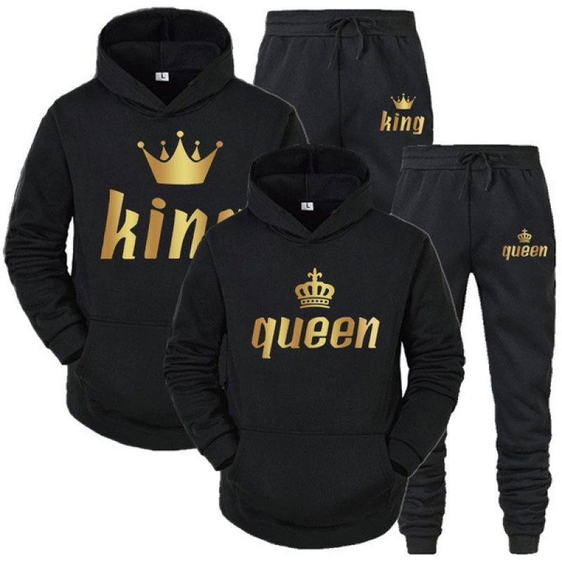 2024 fashion couple sweatshirt set King or Queen printed lover hoodie set King Queen hooded sweatshirt couple pullover men's sweater women's set