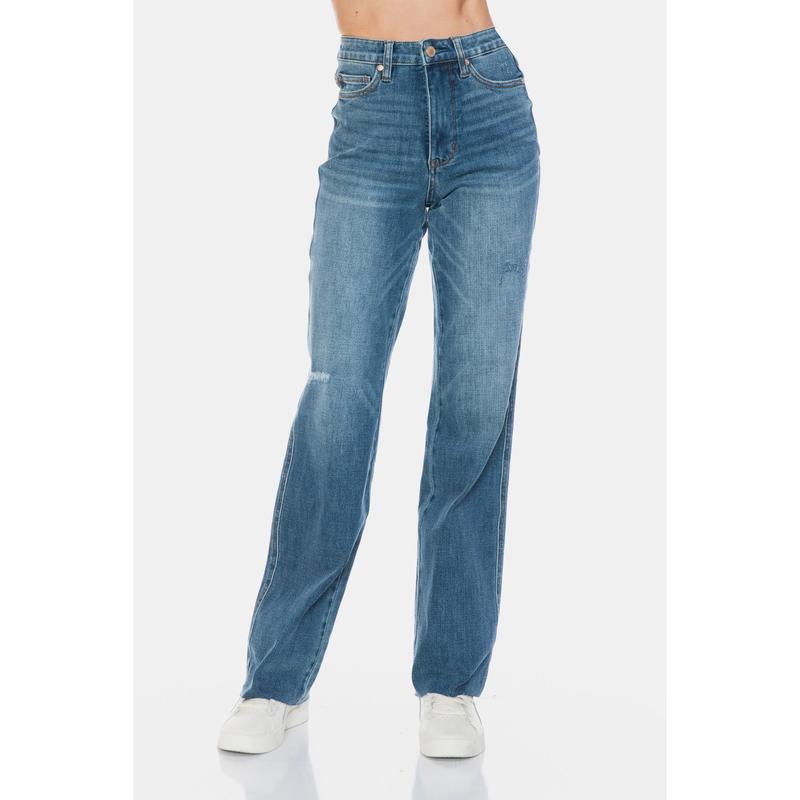 Judy Blue Full Size Tummy Control Cut Raw Hem Straight Jeans