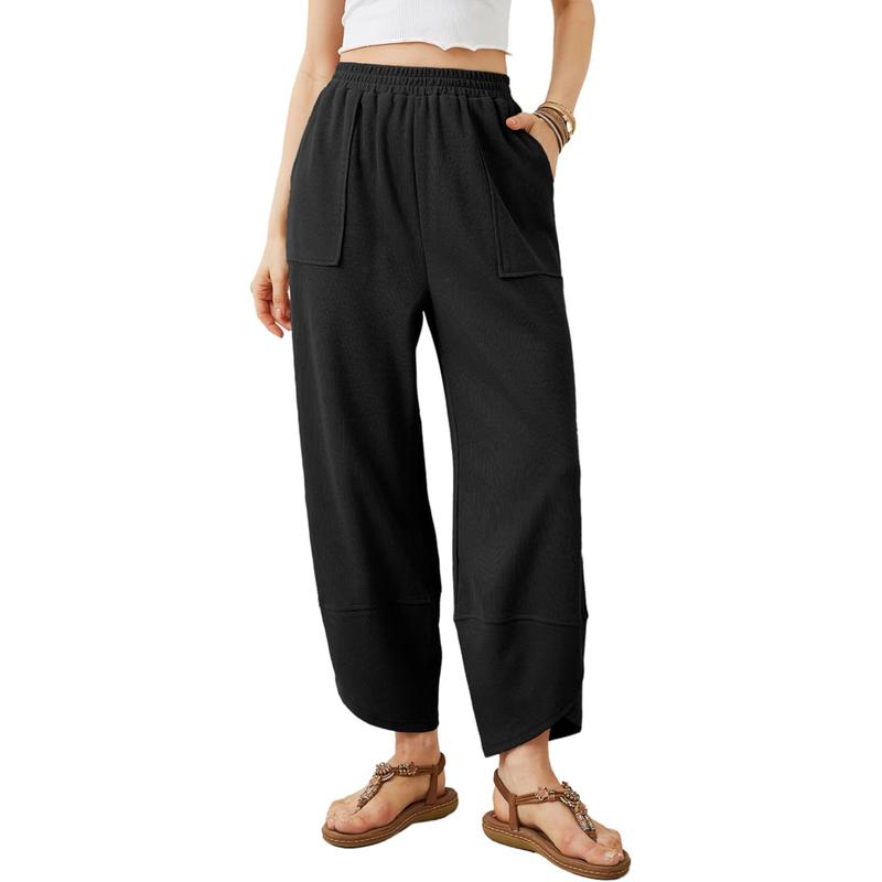 Womens Comfy Baggy Wide Leg Pants Casual Elastic Waisted Palazzo Harem Pants with Pockets