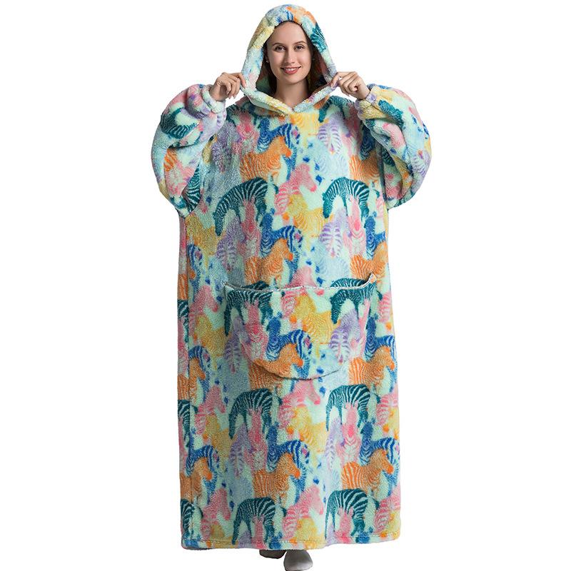 Cute sloth and penguin print hoodie blanket, oversized wearable sweatshirt pullover, air-conditioned room large pocket comfortable hoodie sleepwear, Halloween blanket, Halloween decoration 2024 new clothing